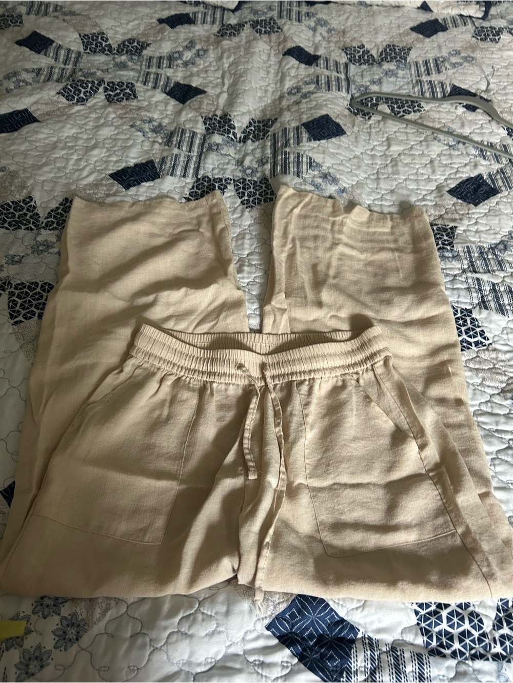 Wide Leg Drawstring Pants in Beige